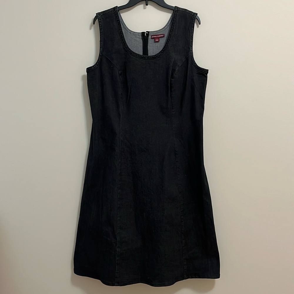 Jessica London dress size 16 black denim sleeveless pullover elevated basic